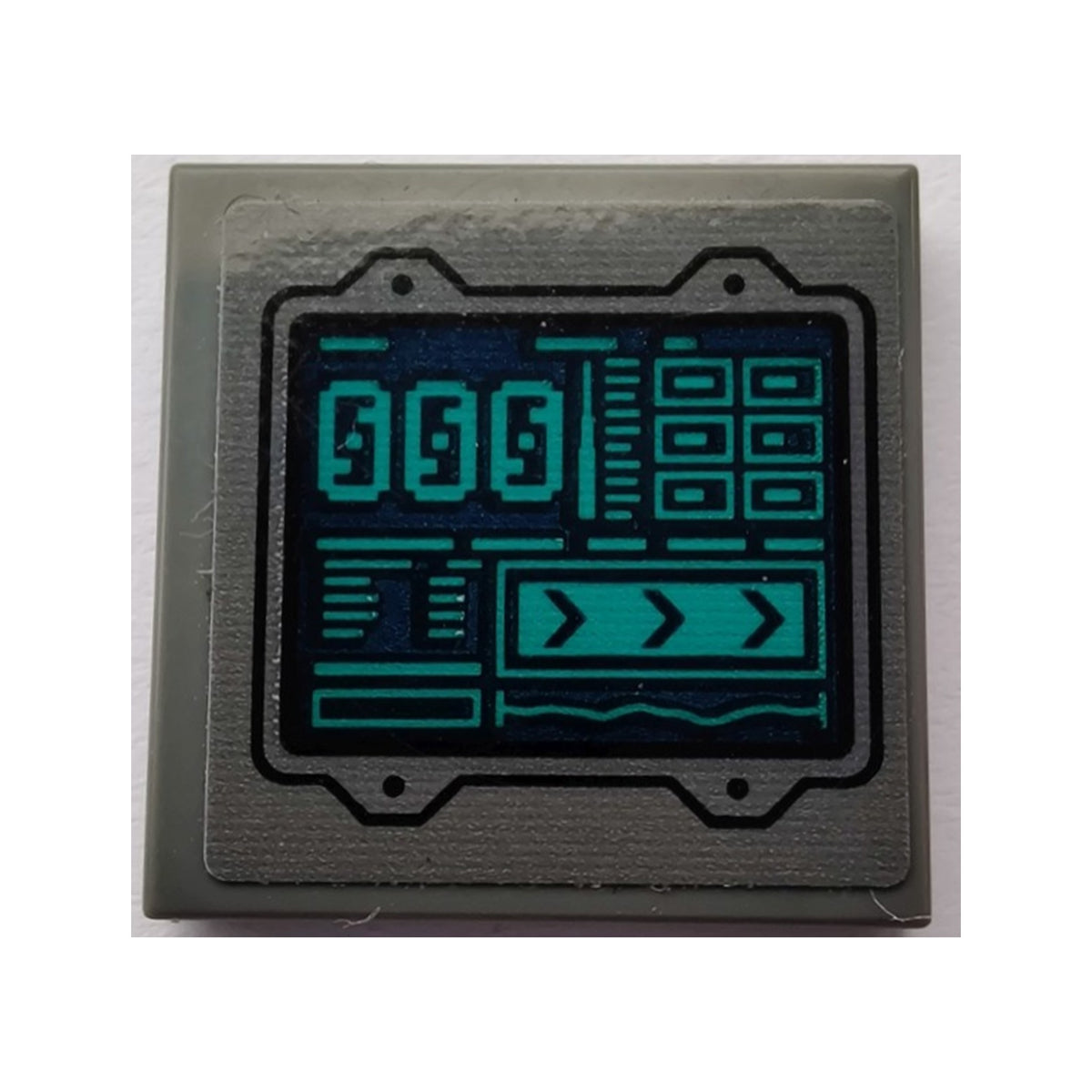 LEGO® Tile 2 x 2 with Display Screen with Dark Turquoise '000', Rectangles and Lines on Dark Blue Background Pattern (Sticker) - Set 76240 3068pb2130 dunkelgrau