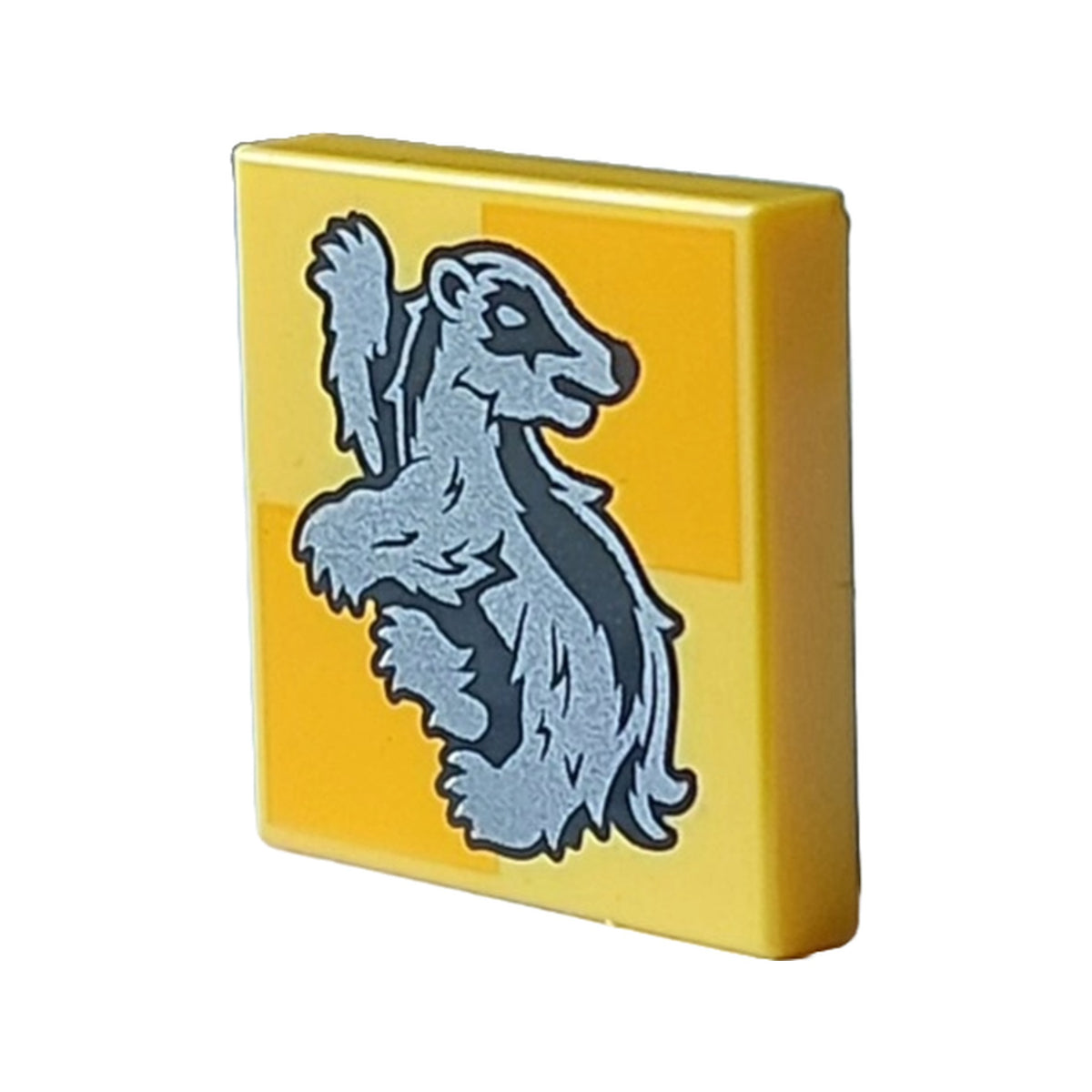 LEGO® Tile 2 x 2 with Silver Hufflepuff Crest on Bright Light Orange Squares Pattern 3068pb2360 gelb