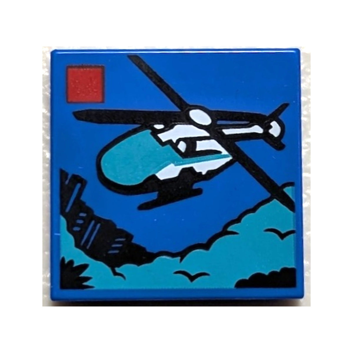 LEGO® Tile 2 x 2 with LEGO City Set 60405 Emergency Rescue Helicopter Box Art Pattern 3068pb2475 blau