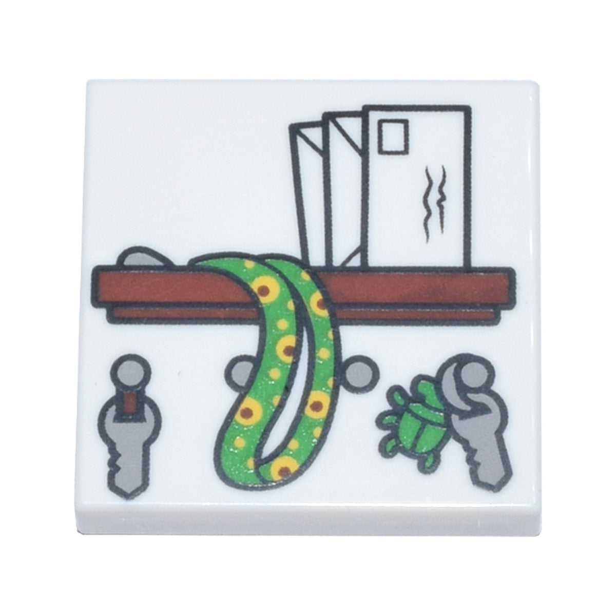 LEGO® Tile 2 x 2 with Reddish Brown Shelf, Letters, Light Bluish Gray Keys, Bright Green Sunflower Lanyard and Beetle Key Chain Pattern 3068pb2559 weiss