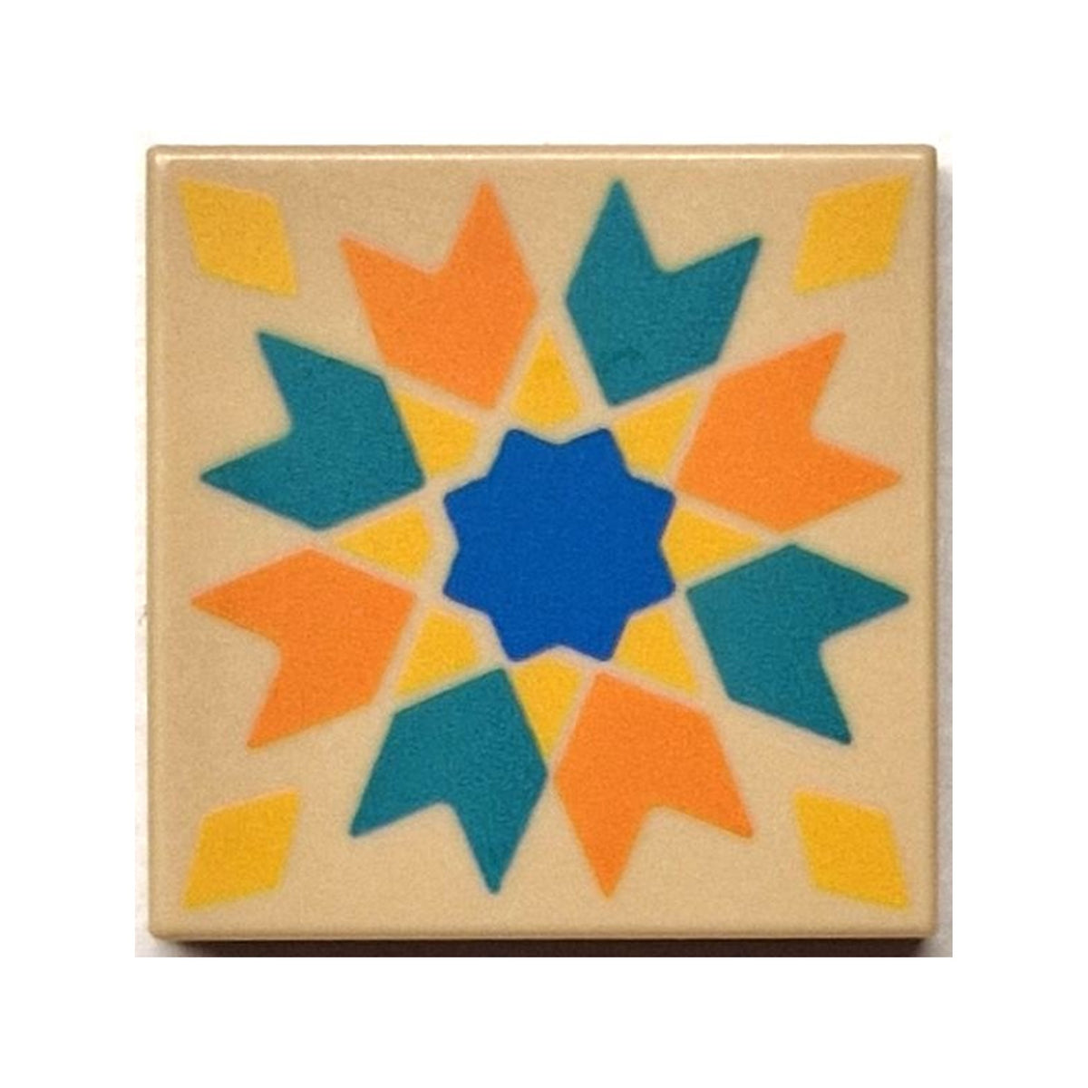 LEGO® Tile 2 x 2 with Dark Turquoise and Orange Chevrons, Yellow Diamonds, Blue Star Pattern 3068pb2562 beige