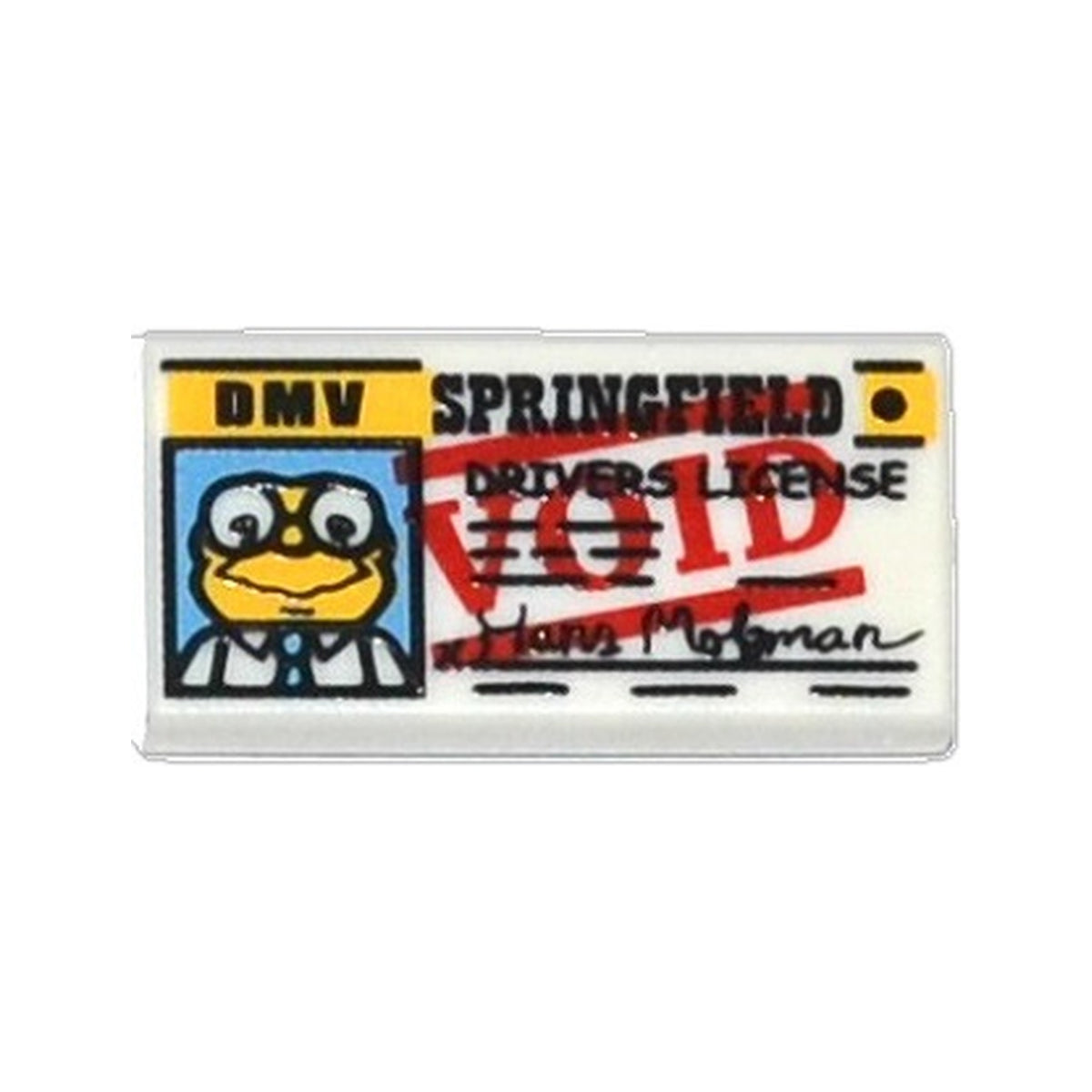 LEGO® Tile 1 x 2 with Simpsons Hans Moleman 'SPRINGFIELD DRIVERS LICENSE' with Red 'VOID' Pattern 3069pb0377 weiss