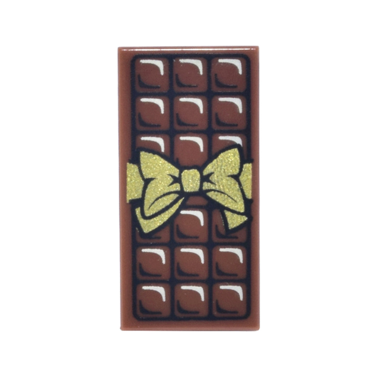 LEGO® Tile 1 x 2 with Candy Bar Chocolate Blocks and Gold Bow Pattern 3069pb0440 braun