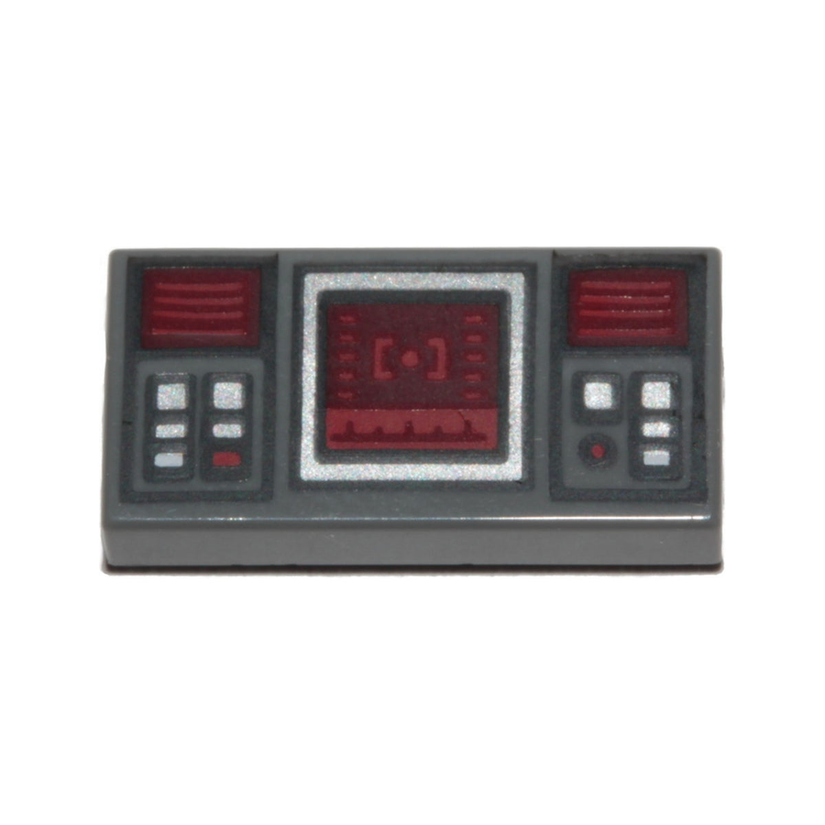 LEGO® Tile 1 x 2 with SW Dark Red Target Screen, Dark Red and Silver Buttons Pattern 3069pb0777 dunkelgrau