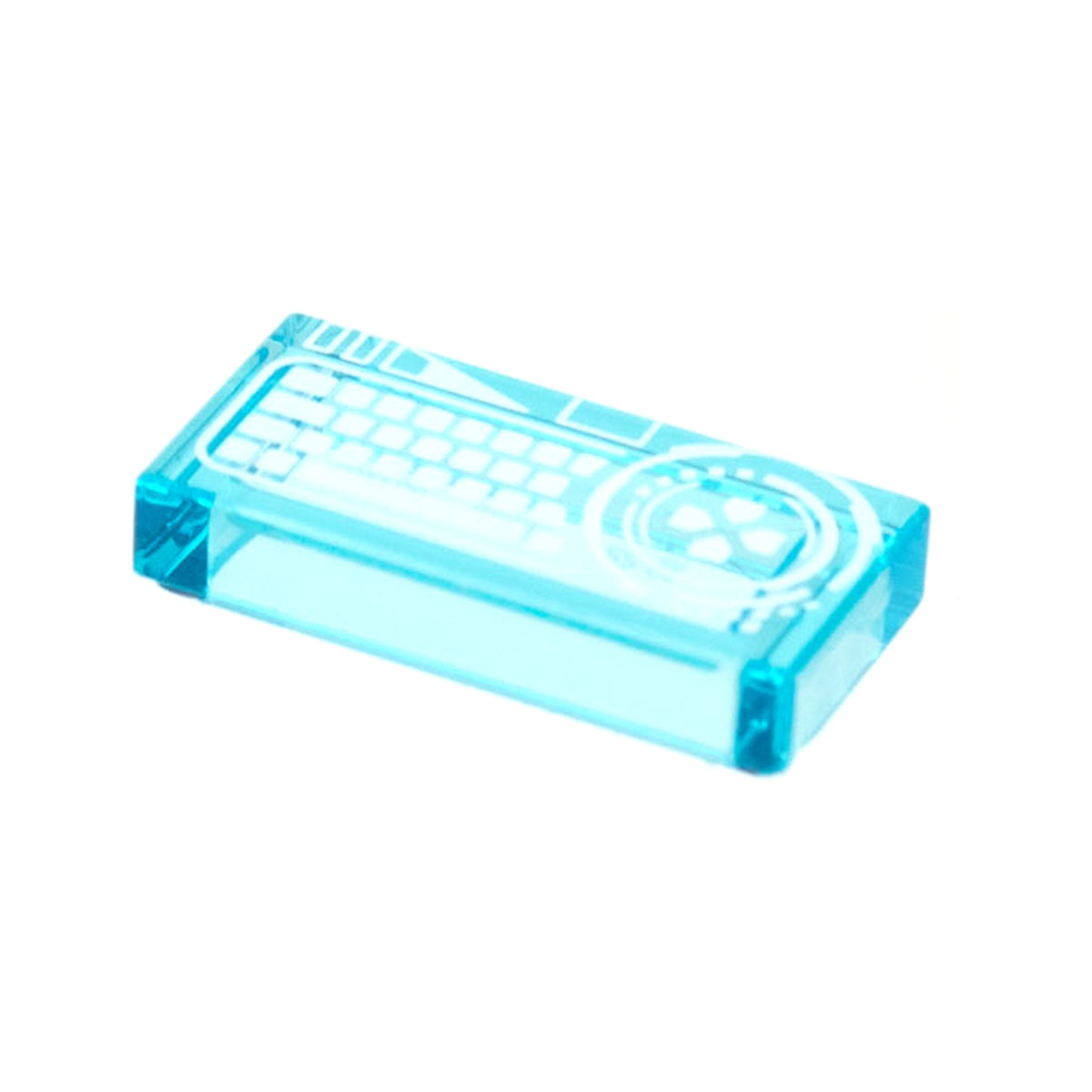 LEGO® Tile 1 x 2 with White Keyboard and Crosspatch Pattern 3069pb0973 transparent hellblau
