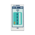 LEGO® Tile 1 x 2 with Cell Phone / Smartphone with Dark Turquoise Debit / Credit Card on Light Aqua Background, Signal Strength, WiFi, Battery Level and Dark Blue Outline and Contactless Payment Symbol Pattern 3069pb1062 weiss