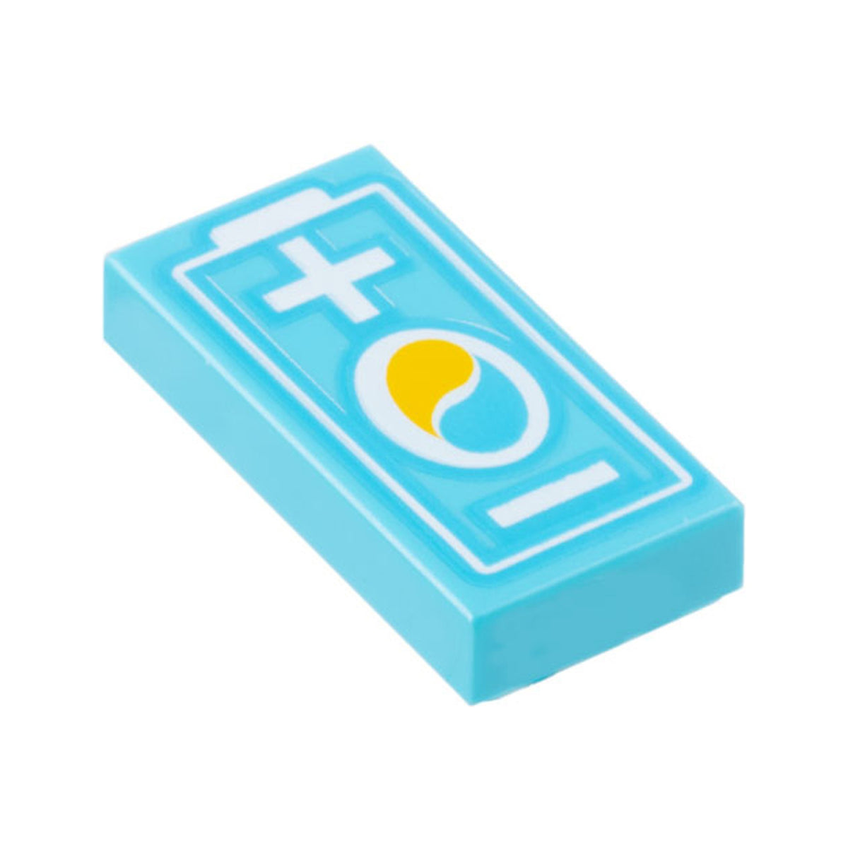 LEGO® Tile 1 x 2 with Electric Car Battery with OctanE Logo and White Plus and Minus Sign Pattern 3069pb1065 azurblau