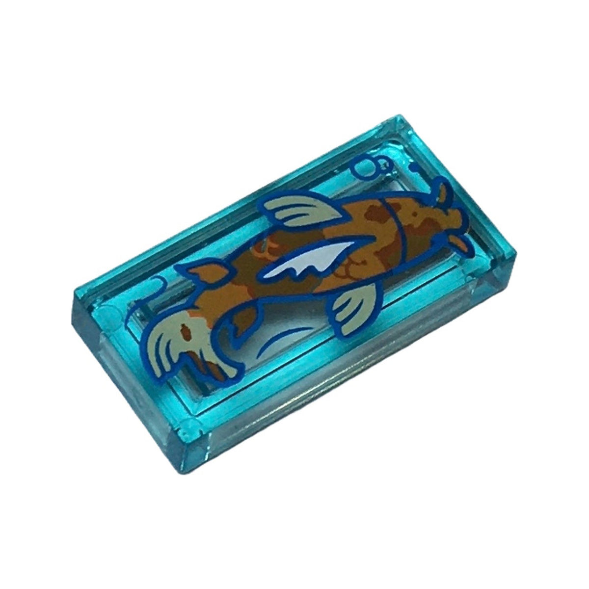 LEGO® Tile 1 x 2 with Dark Orange Koi Fish with Reddish Brown Spots Pattern 3069pb1180 transparent hellblau