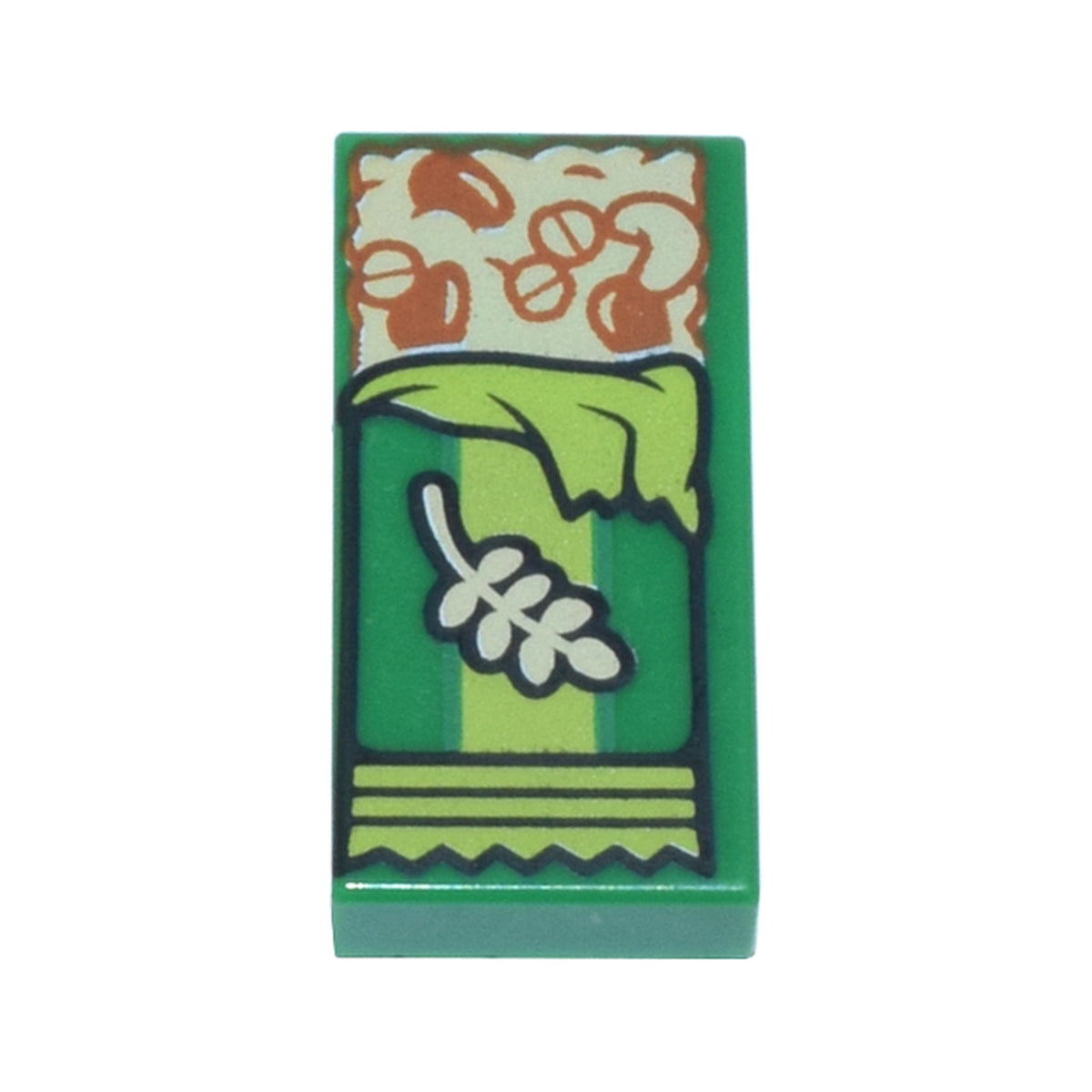 LEGO® Tile 1 x 2 with Tan Granola Bar with Reddish Brown Grains and Seeds and Lime Wrapping Pattern 3069pb1264 grün