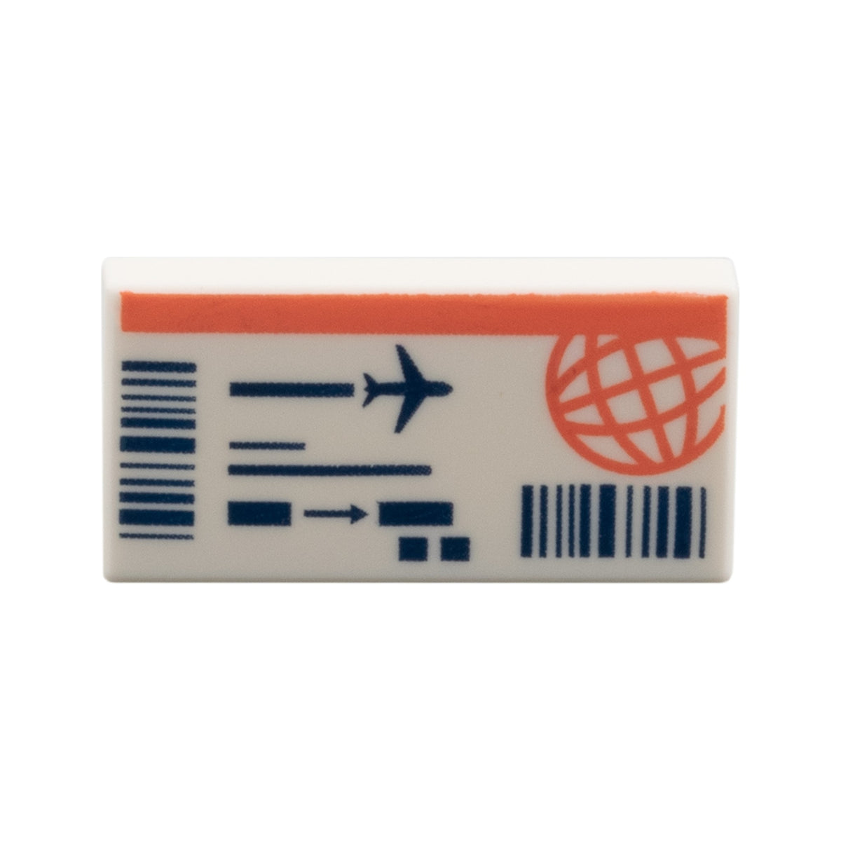 LEGO® Tile 1 x 2 with Airline Ticket with Coral Wire Frame Globe and Stripe, Black Barcodes, Lines, Arrow and Airplane Pattern 3069pb1325 weiss