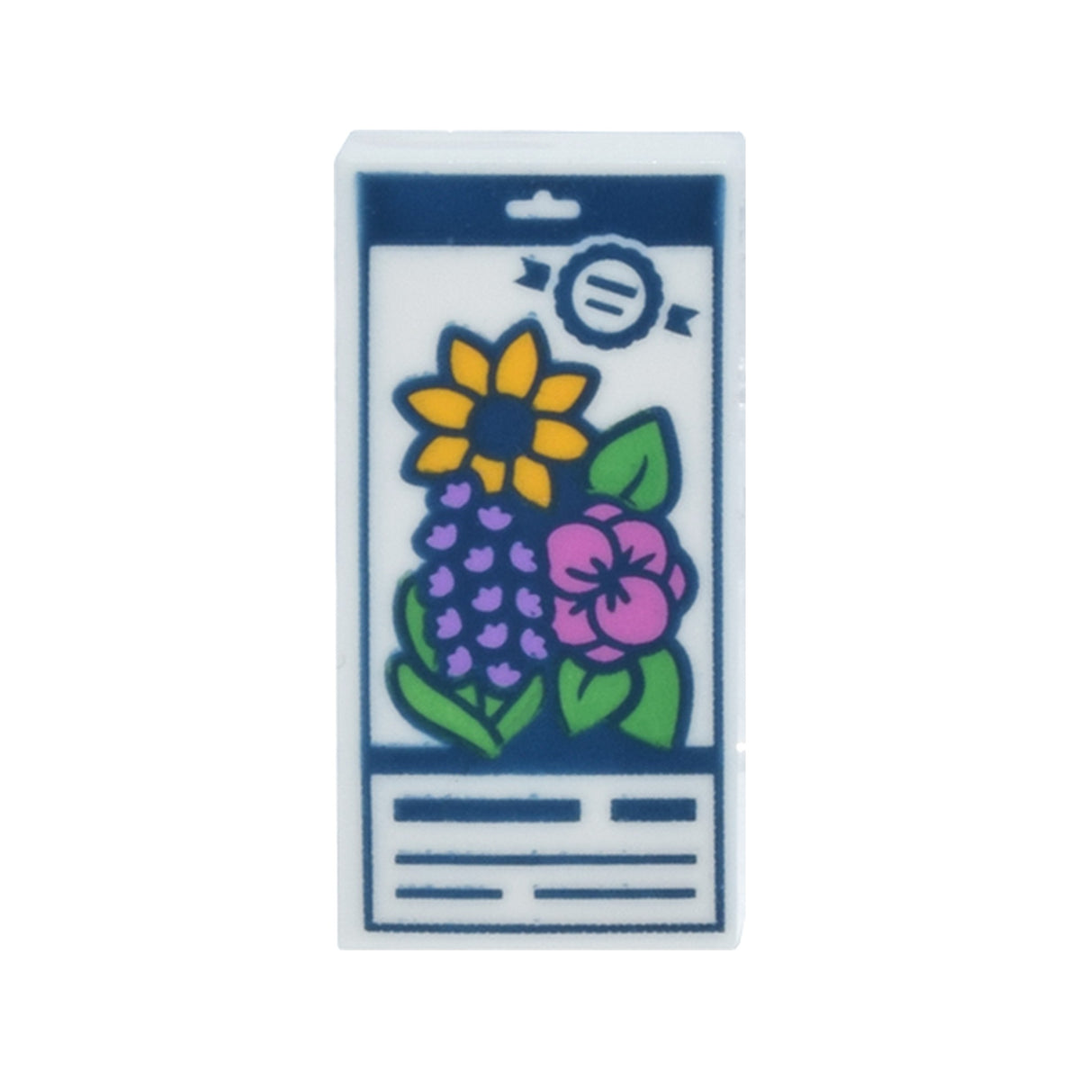 LEGO® Tile 1 x 2 with Seed Packet with Dark Blue Lines and Bright Light Orange, Dark Pink and Medium Lavender Flowers with Bright Green Leaves Pattern 3069pb1326 weiss