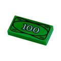 LEGO® Tile 1 x 2 with Currency / Money, 100 Bill / Note Pattern 3069px7 grün