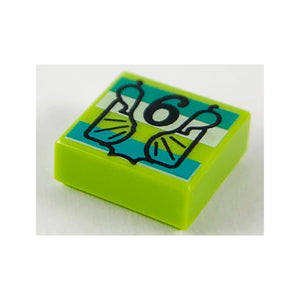 LEGO® Tile 1 x 1 with Black '6', Dark Turquoise and White Stripes Pattern 3070pb173