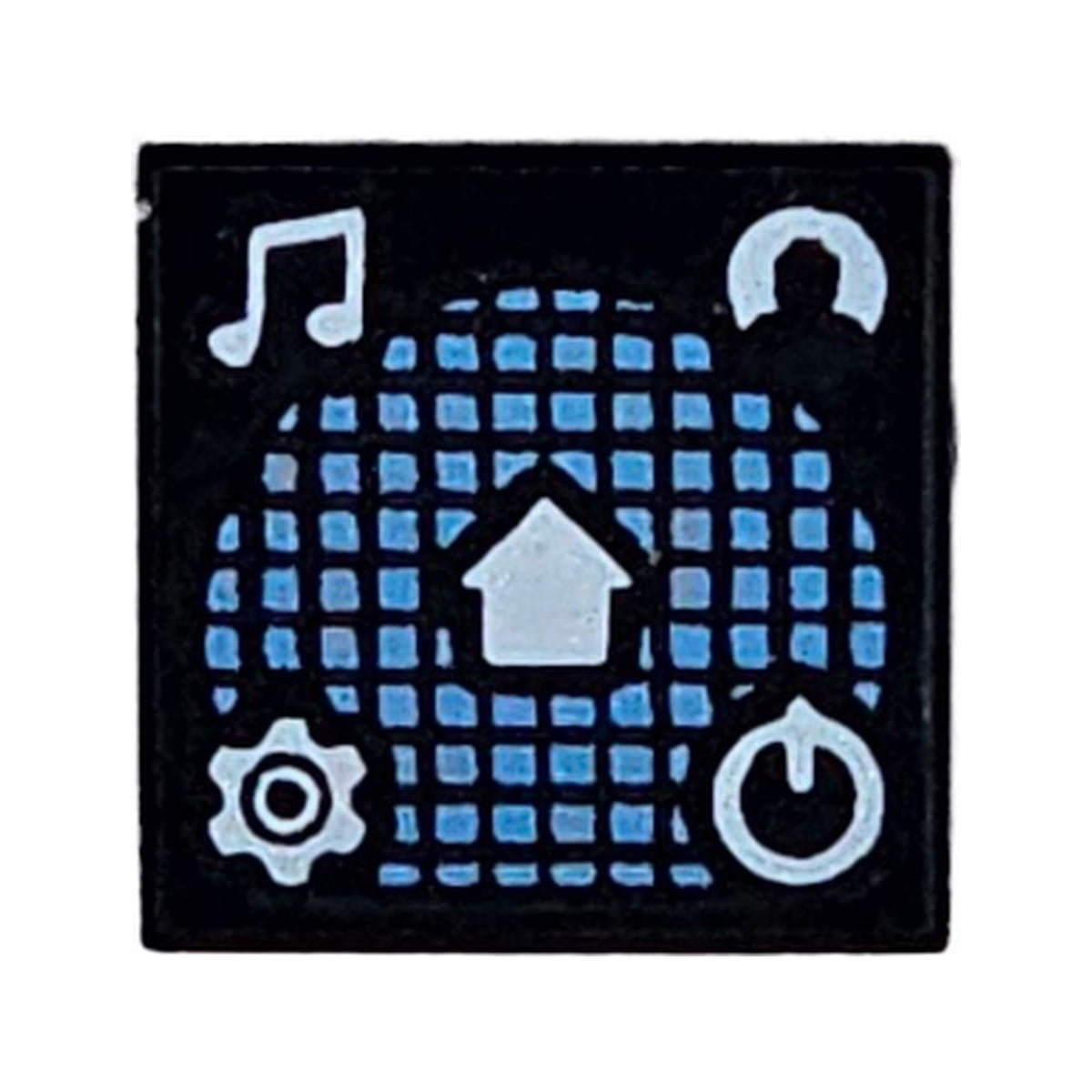 LEGO® Tile 1 x 1 with White Music Notes, Minifigure Profile, Gear, Power Icon, and Home Button on Medium Blue Grid Pattern 3070pb362 schwarz