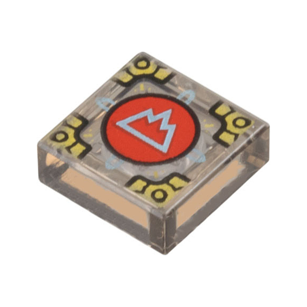 LEGO® Tile 1 x 1 with Metallic Light Blue Mountain on Red Circle (Symbol of Arborea) and Gold Corners Pattern (Dungeons & Dragons Cubic Gate) 3070pb366 transparent braun