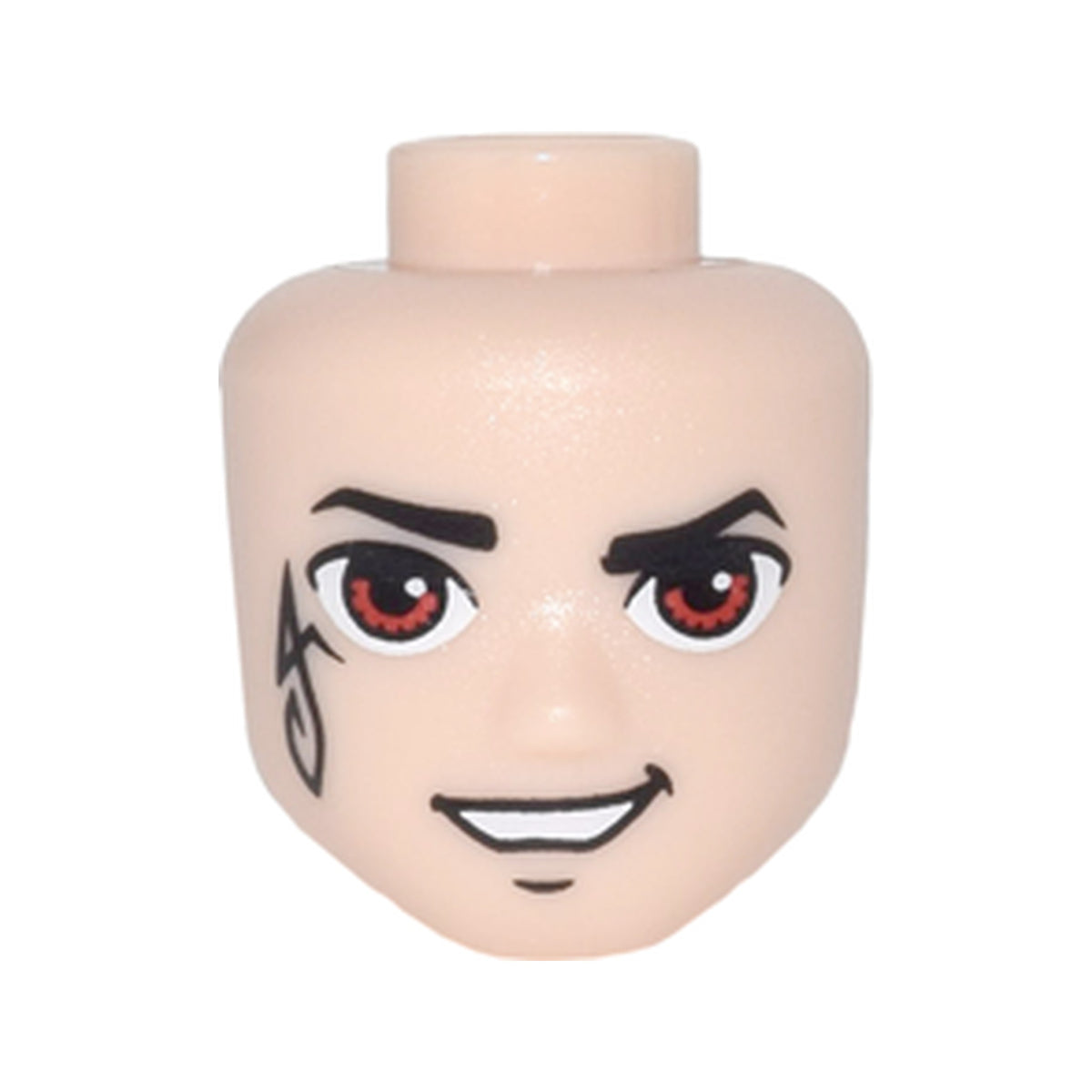 LEGO® Mini Doll, Head Friends Male Large with Thin Black Eyebrows, Red Eyes, Back Elves Tattoo and Open Mouth Smirk Pattern 31516 hellnougat