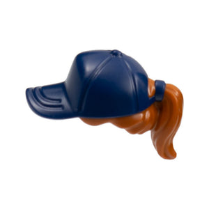 LEGO® Minifigure, Hair Combo, Hair with Hat, Ponytail with Molded Dark Blue Ball Cap Pattern 35660pb02