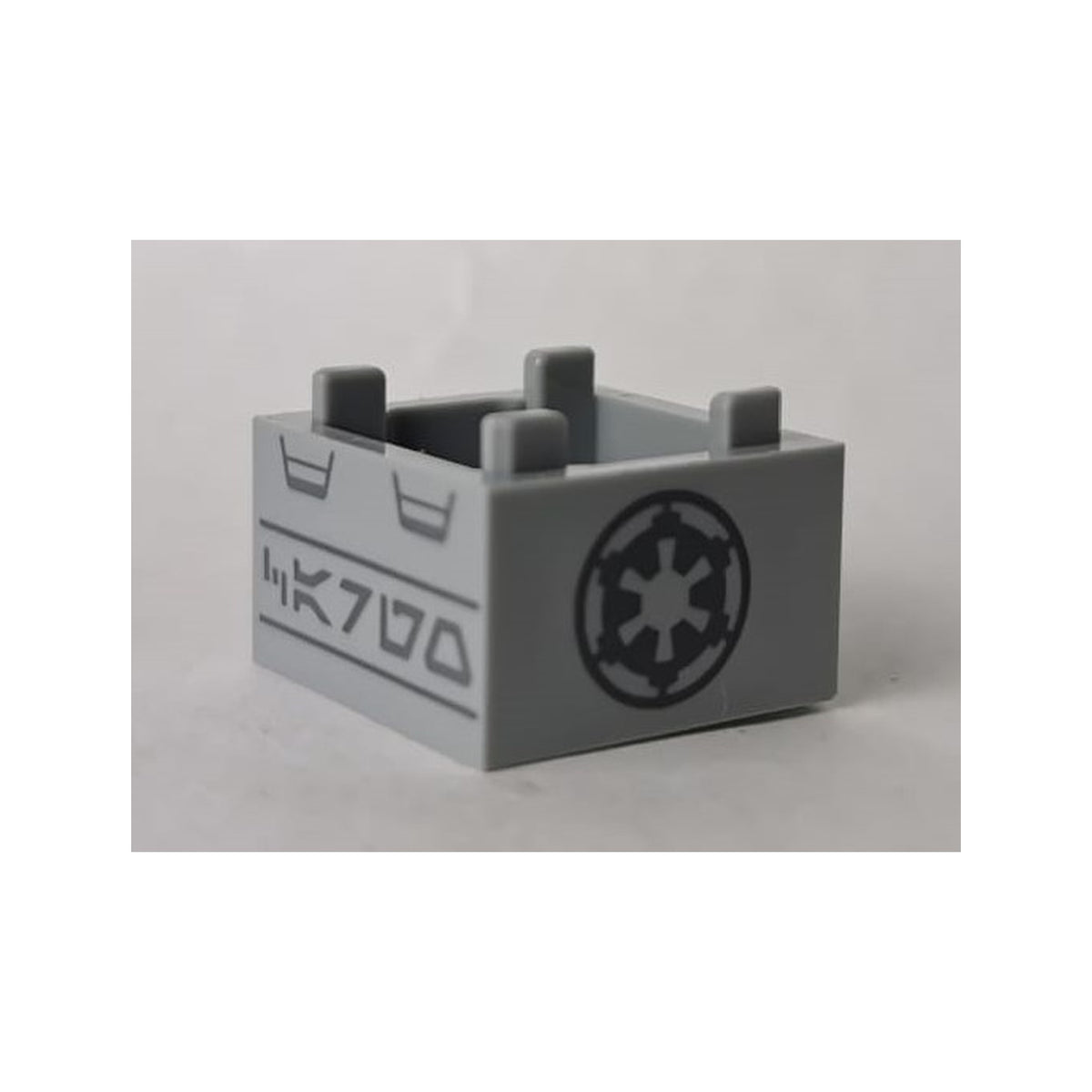 LEGO® Container, Box 2 x 2 x 1 - Top Opening with Flat Inner Bottom with Dark Bluish Gray SW Imperial Logo and Aurebesh Characters 'CARGO' Pattern 35700pb05 hellgrau
