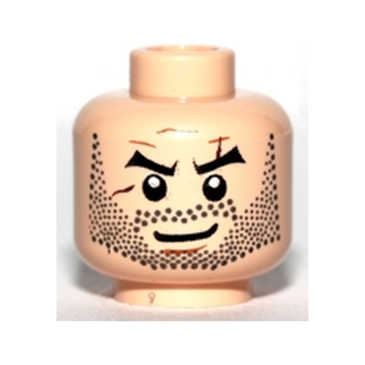 LEGO® Minifigure, Head Beard Black Angled Eyebrows and Full Beard Stubble, Scars, Chin Dimple, Smirk Pattern 3626pb0077 hellnougat