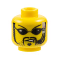 LEGO® Minifigure, Head Black Thin Eyebrows, Sunglasses, Moustache, Stubble and Soul Patch, Headset with Microphone, Angry Scowl with Teeth Pattern 3626pb0114 gelb