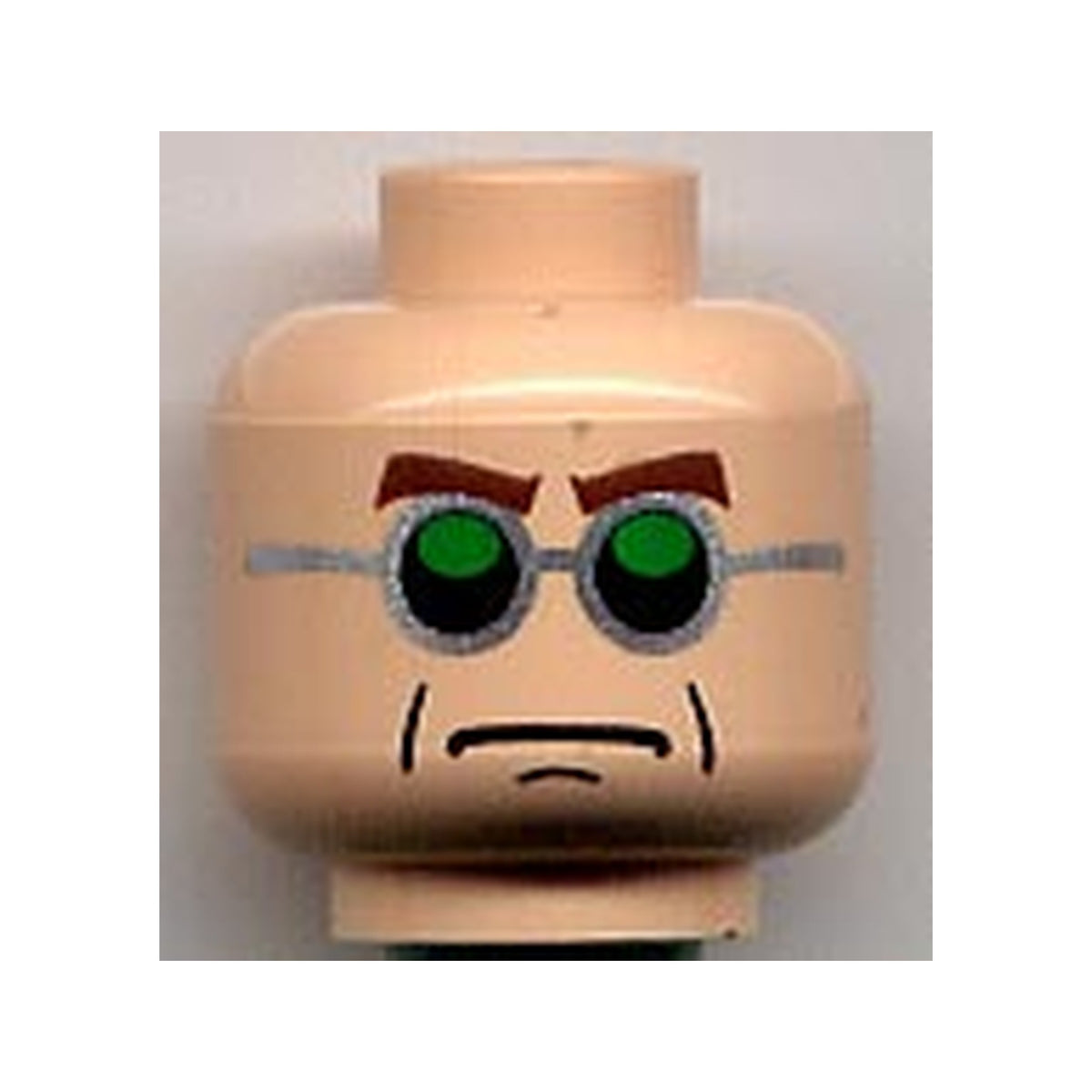 LEGO® Minifigure, Head Glasses, Green and Silver, Brown Arched Eyebrows, Frown Pattern (Dr. Octopus) 3626pb0199 hellnougat