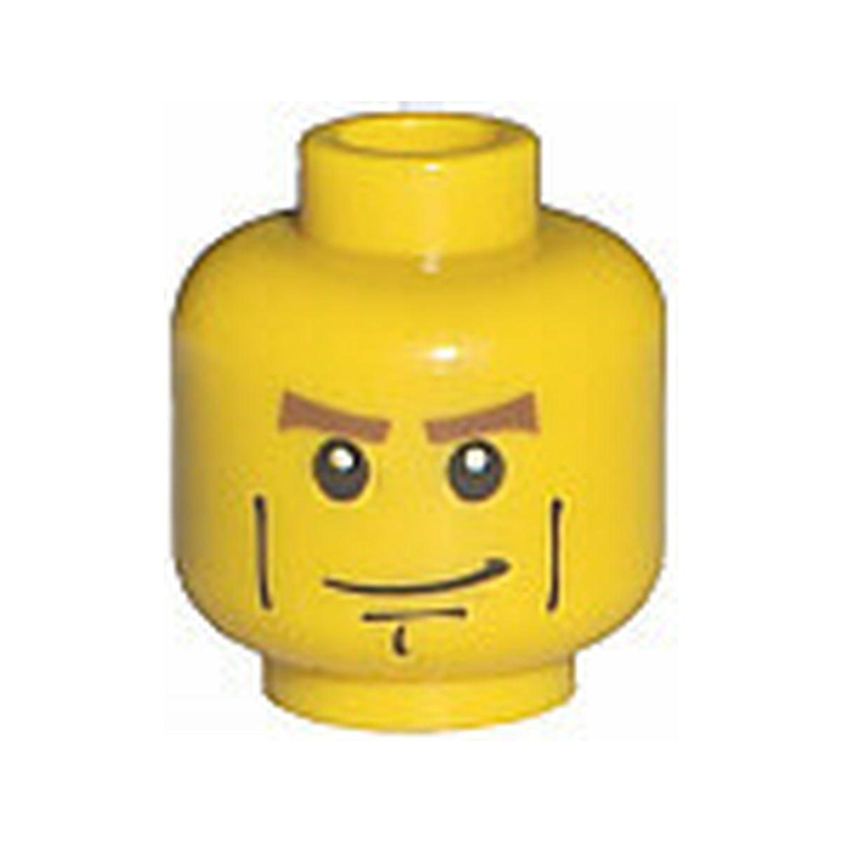LEGO® Minifigure, Head Reddish Brown Thick Eyebrows, Black Cheek Lines and Chin Dimple, Smirk Pattern 3626pb0204 gelb