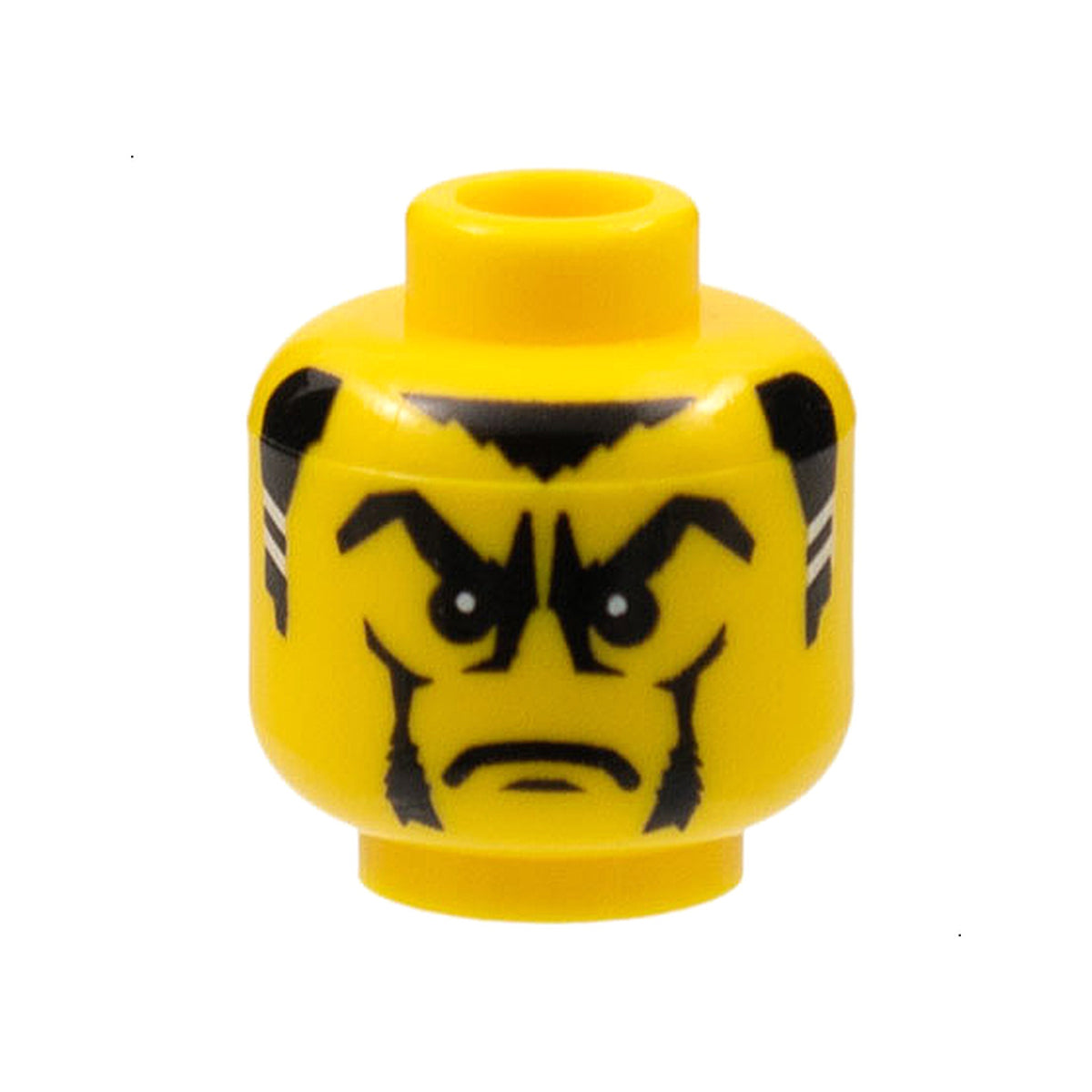 LEGO® Minifigure, Head Male Sideburns with White Stripes, Frown and Facial Hair, White Pupils Pattern (Vladek) 3626pb0219 gelb