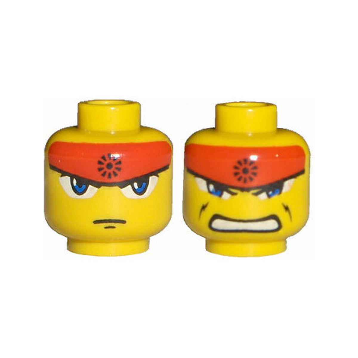 LEGO® Minifigure, Head Dual Sided Exo-Force Blue Eyes, Red Headband, Closed Mouth / Bared Teeth Pattern (Ryo) 3626pb0254 gelb