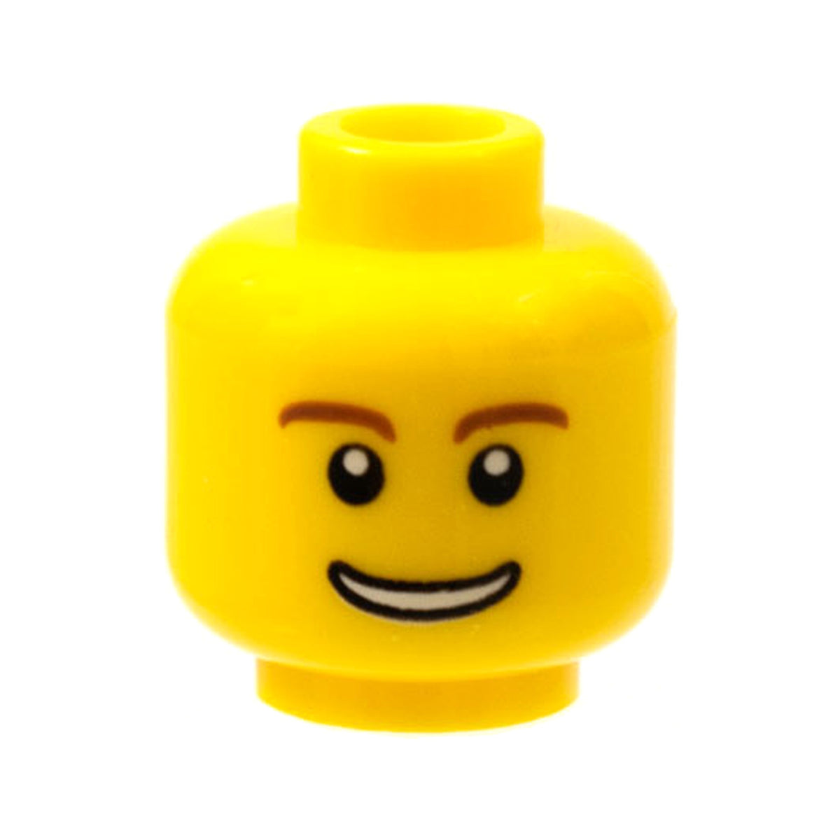 LEGO® Minifigure, Head Reddish Brown Eyebrows, Thin Grin with Teeth, Black Eyes with White Pupils Pattern 3626pb0273 gelb