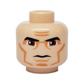 LEGO® Minifigure, Head Black Thick Eyebrows, Large Reddish Brown Eyes, Nougat Eye Shadow, Cheek Lines and Chin Dimple, Furrowed Brow, Stern Pattern 3626pb0314 hellnougat