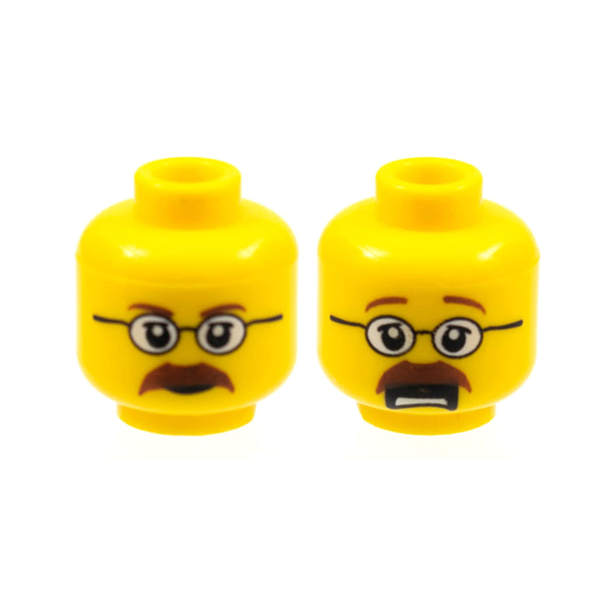 LEGO® Minifigure, Head Dual Sided Glasses, Brown Eyebrows and Moustache Closed Mouth / Open Mouth Scared Pattern 3626pb0404 gelb