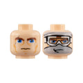 LEGO® Minifigure, Head Dual Sided Thick Eyebrows, Blue Eyes, Scar and Lines / Snow Goggles and Gray Bandana Pattern (SW Anakin) 3626pb0406 hellnougat