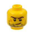LEGO® Minifigure, Head Dark Brown Eyebrows, Black Beard Stubble, Dark Orange Scuff Mark, Lopsided Grin Pattern 3626pb0495 gelb