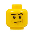 LEGO® Minifigure, Head Black Wavy Eyebrows, Upper Eyelids, Medium Nougat Cheek Lines and Chin Dimple, Crooked Grin Pattern 3626pb0530 gelb