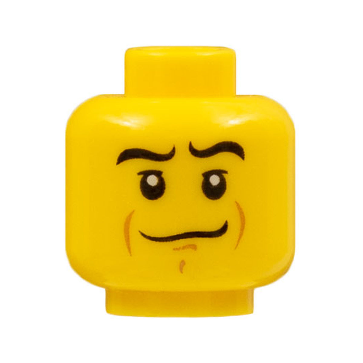 LEGO® Minifigure, Head Black Wavy Eyebrows, Upper Eyelids, Medium Nougat Cheek Lines and Chin Dimple, Crooked Grin Pattern 3626pb0530 gelb