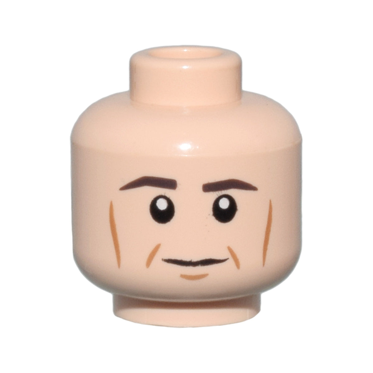 LEGO® Minifigure, Head Dark Brown Eyebrows, Medium Nougat Cheek Lines, Dimples and Chin Dimple, Neutral Pattern 3626pb0563 hellnougat