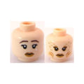 LEGO® Minifigure, Head Dual Sided Female Black Eyelashes, Medium Nougat Lips, Sad with Dark Brown Eyebrows and White Tear / Stern with Eye Shadow, Gills and Gold Scales Pattern 3626pb0569 hellnougat