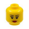 LEGO® Minifigure, Head Female Black Thin Eyebrows, Eyelashes, Red Lips, Grin Pattern 3626pb0629 gelb
