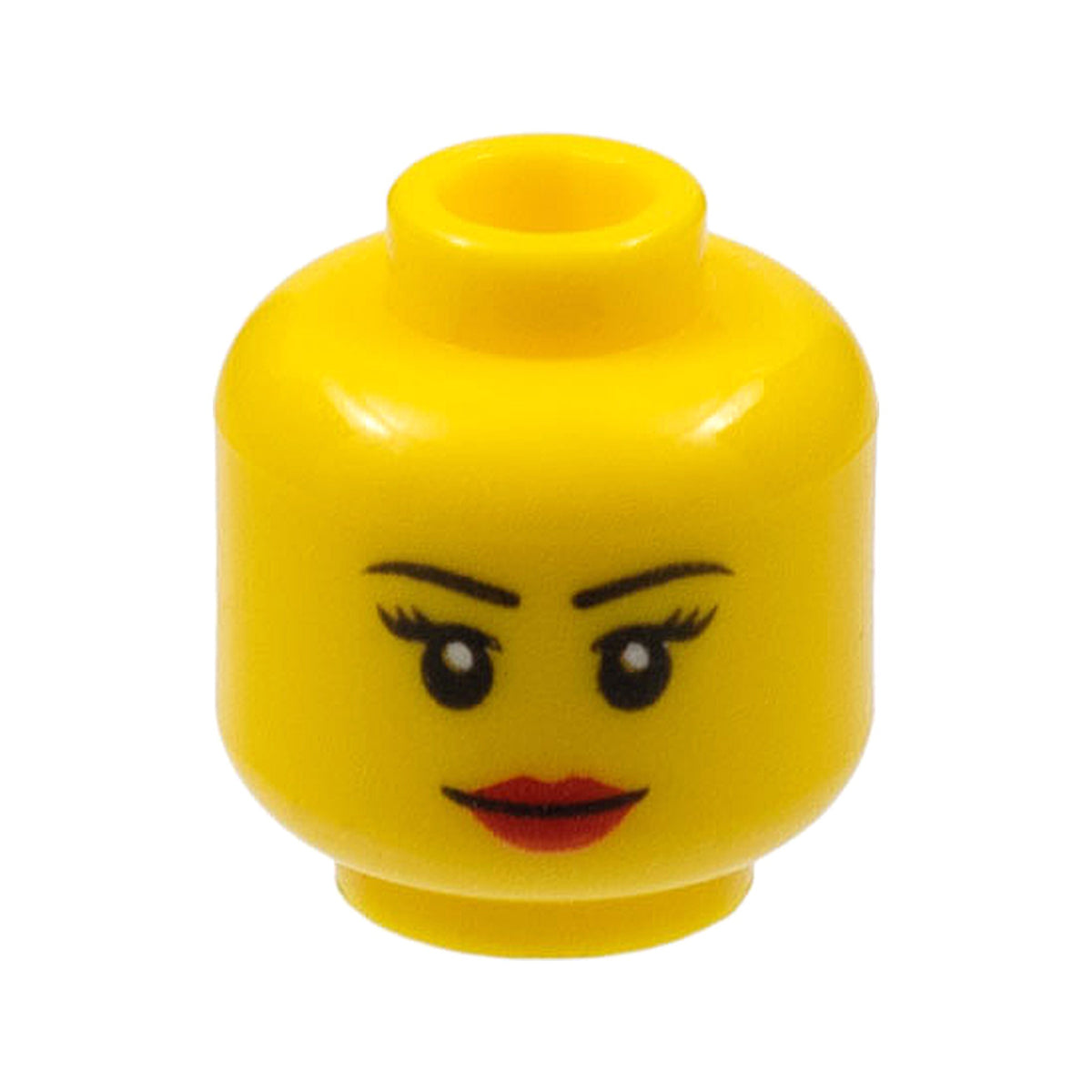 LEGO® Minifigure, Head Female Black Thin Eyebrows, Eyelashes, Red Lips, Grin Pattern 3626pb0629 gelb