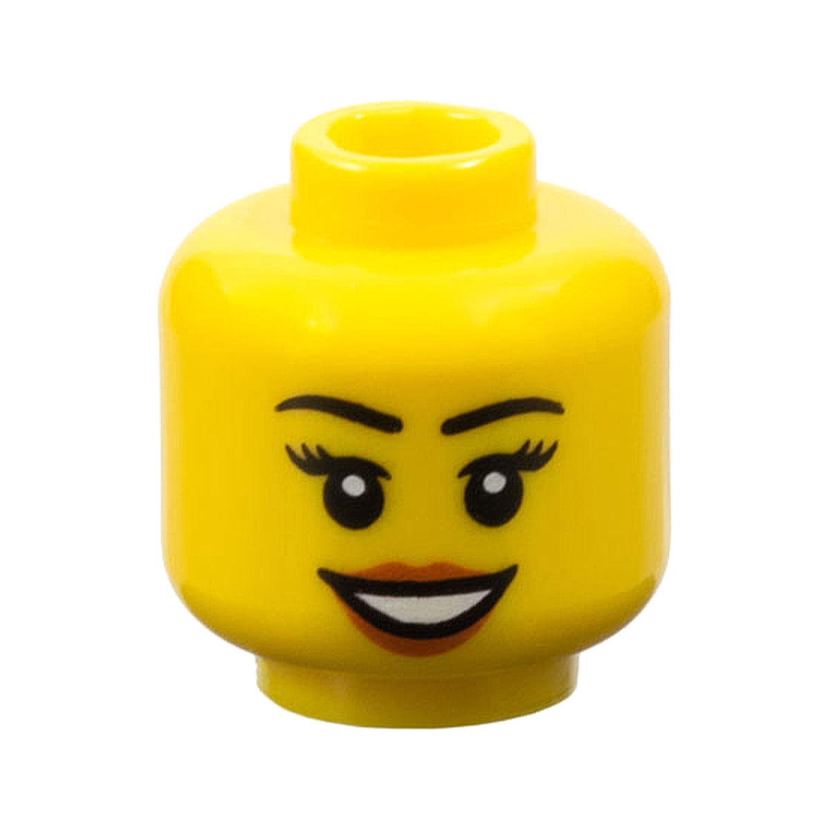 LEGO® Minifigure, Head Female Black Eyebrows and Eyelashes, Dark Orange Lips, Open Mouth Smile with Teeth Pattern 3626pb0633 gelb