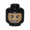 LEGO® Minifigure, Head Balaclava with Nougat Face, Black Eyebrows, Stubble, and Open Mouth Smile with Teeth Pattern 3626pb0664 schwarz