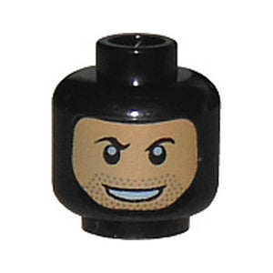 LEGO® Minifigure, Head Balaclava with Nougat Face, Black Eyebrows, Stubble, and Open Mouth Smile with Teeth Pattern 3626pb0664