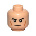 LEGO® Minifigure, Head Black Angled Eyebrows, Medium Nougat Cheek Lines and Chin Dimple, Stern Pattern 3626pb0704 hellnougat