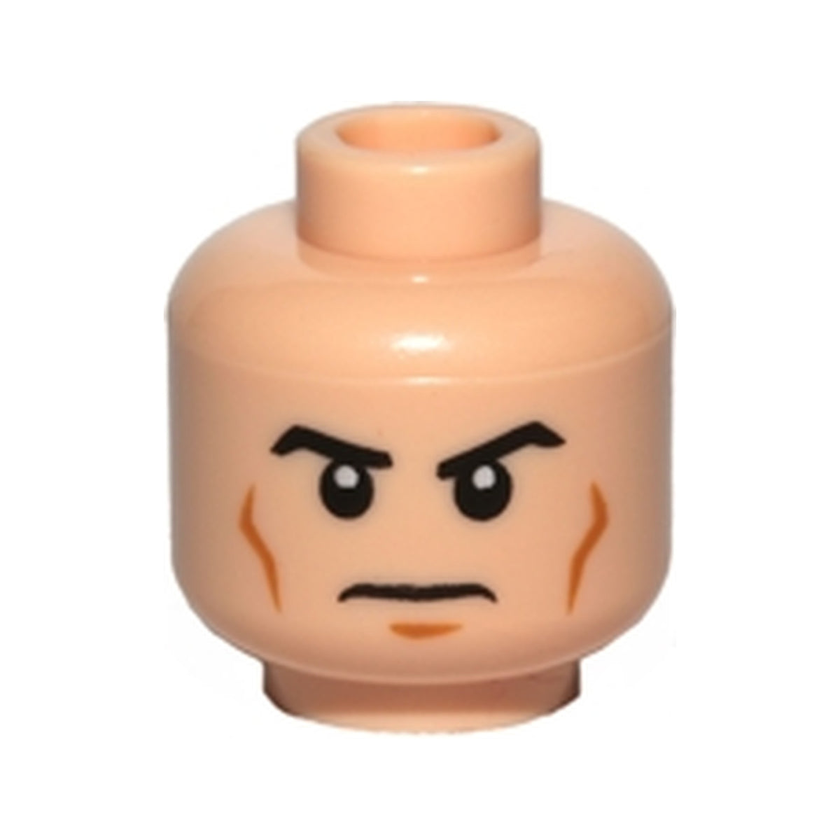 LEGO® Minifigure, Head Black Angled Eyebrows, Medium Nougat Cheek Lines and Chin Dimple, Stern Pattern 3626pb0704 hellnougat