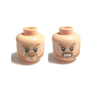 LEGO® Minifigure, Head Dual Sided Medium Nougat Eyebrows and Beard, Frown / Angry with Bared Teeth Pattern 3626pb0708