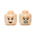 LEGO® Minifigure, Head Dual Sided Female Green Lips and Orange Eyebrows, Smile / Bared Teeth Pattern 3626pb0711 hellnougat