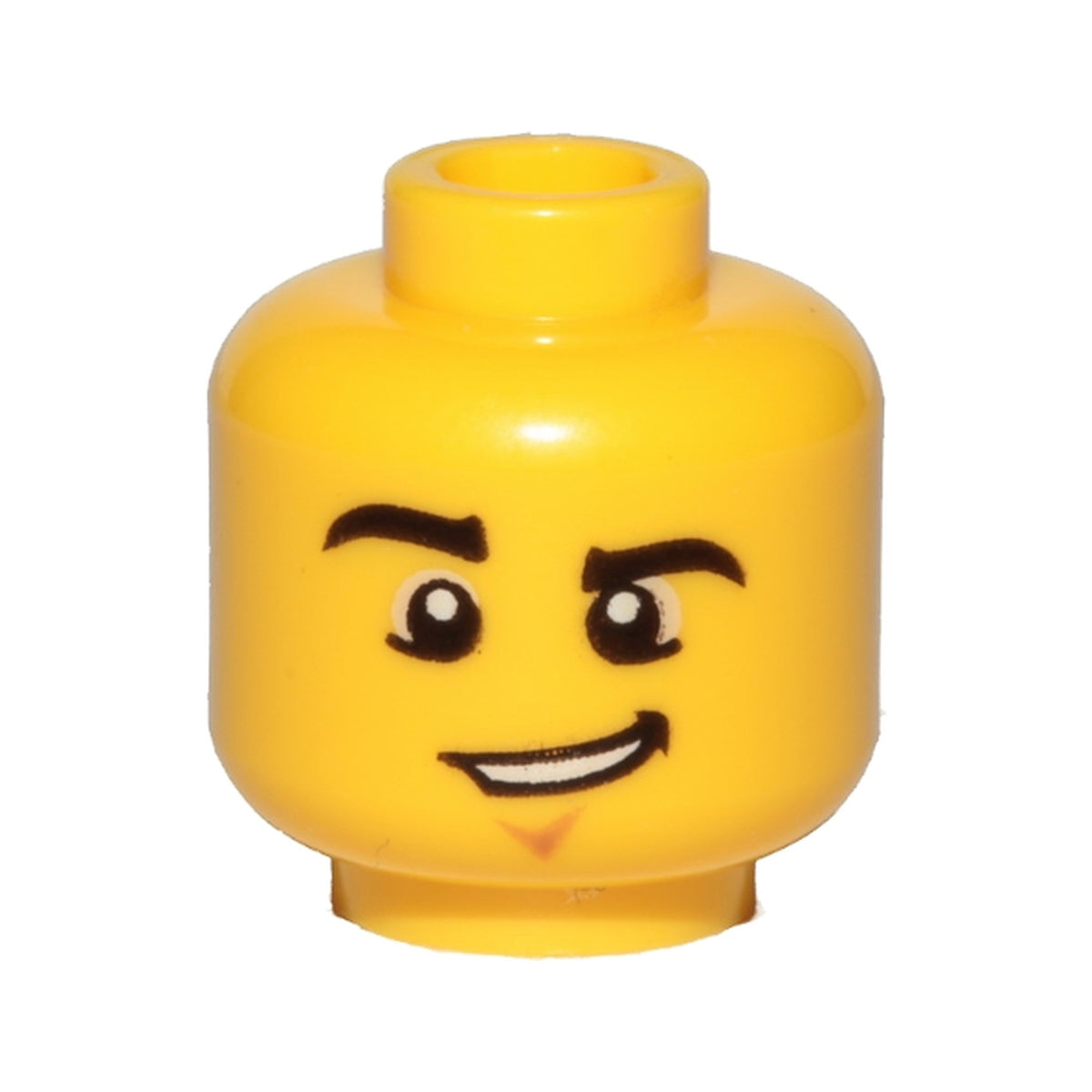 LEGO® Minifigure, Head Male Black Eyebrows, Raised Right Eyebrow, Chin Dimple, and Lopsided Grin with Teeth Pattern 3626pb0857 gelb