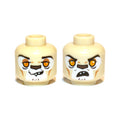 LEGO® Minifigure, Head Dual Sided Alien Chima Lion with Black Eyebrows, Bright Light Orange Eyes, Medium Nougat Eye Shadow and Cheek Lines, Dark Brown Nose, Lopsided Grin with Sharp Top Teeth / Surprised Open Mouth Pattern 3626pb0881 beige