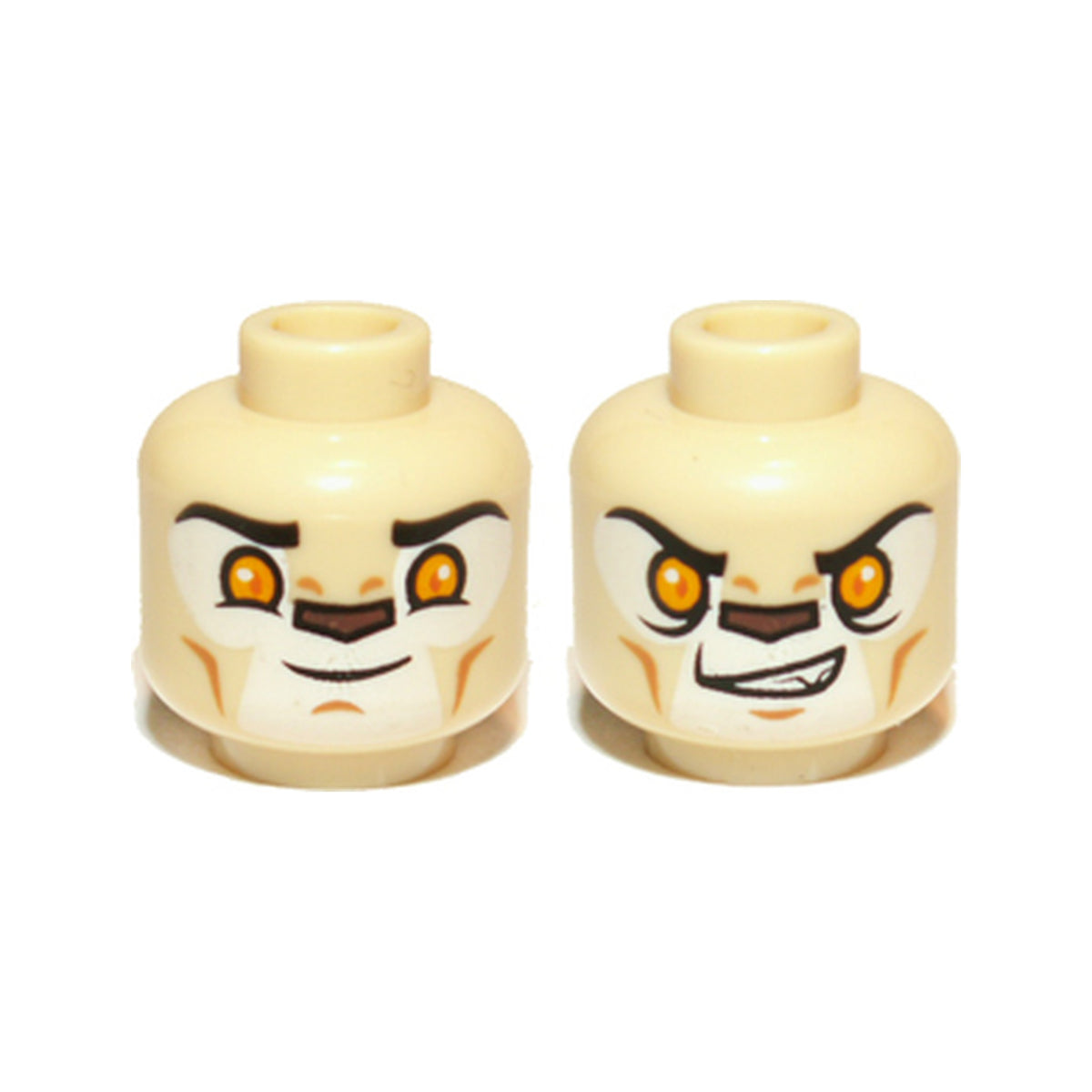 LEGO® Minifigure, Head Dual Sided Alien Chima Lion with Bright Light Orange Eyes and Dark Brown Nose, Closed Mouth / Open Mouth Pattern 3626pb0892 beige