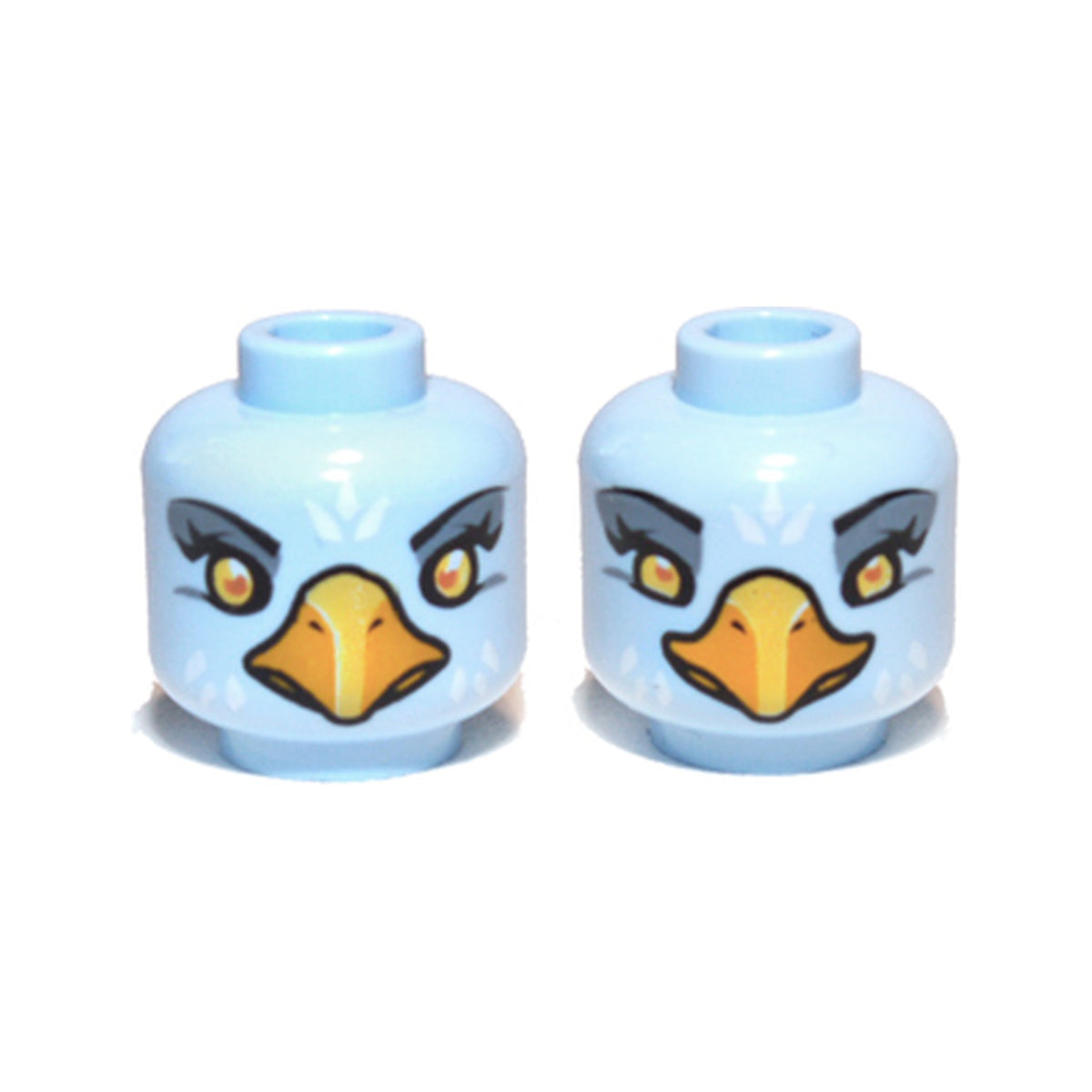 LEGO® Minifigure, Head Dual Sided Alien Chima Eagle with Yellow Eyes, Sand Blue Eye Shadow, Bright Light Orange Beak, and White Feathers, Wide / Narrow Eyes Pattern 3626pb0898 bright light blue